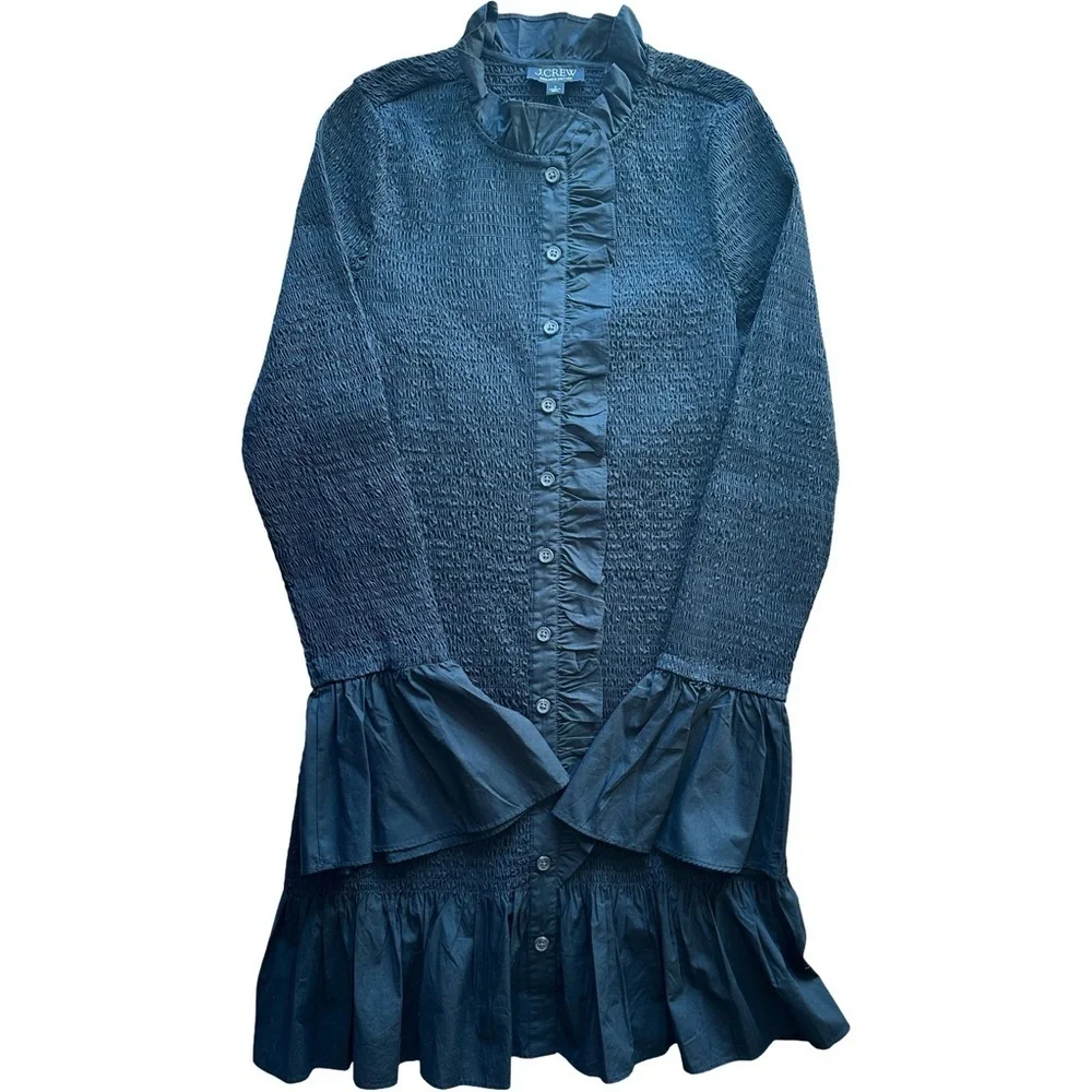 J. Crew NWT Organic Cotton Smocked Mini Dress Black Size S